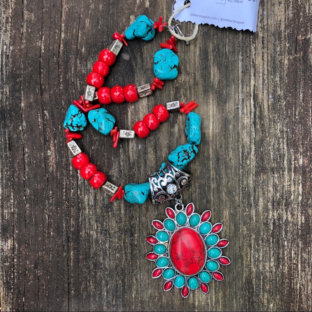 Turquoise and Red Bold Necklace